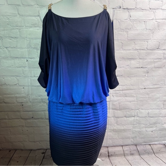 XSCAPE Off The Shoulder Blue Ombré Dress 12 - Picture 1 of 8